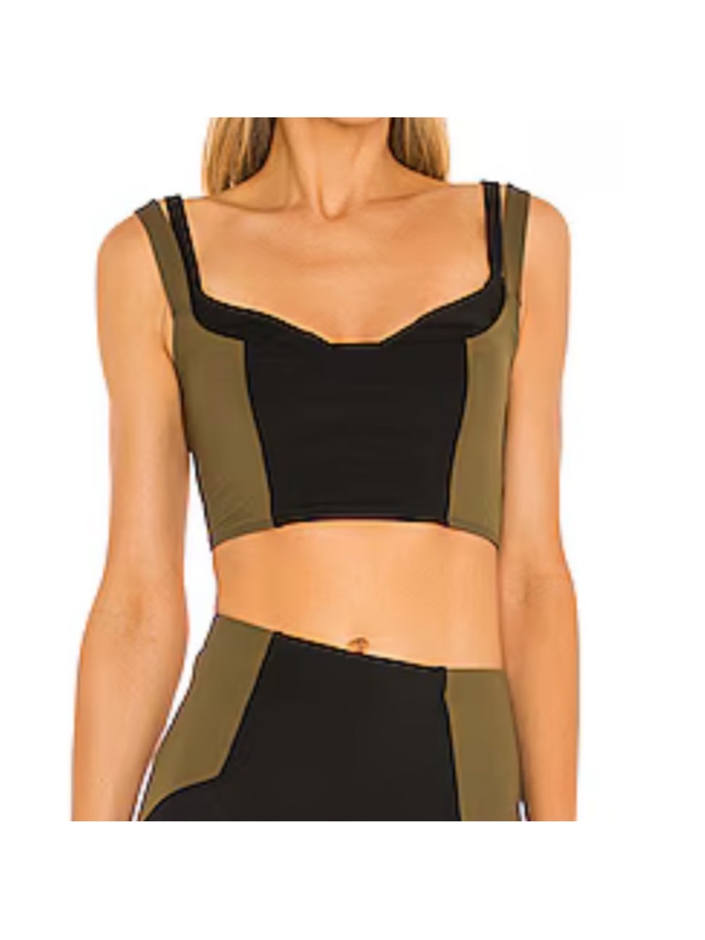 DEVON WINDSOR Black and Olive Green Colorblock Sports Bra SMALL